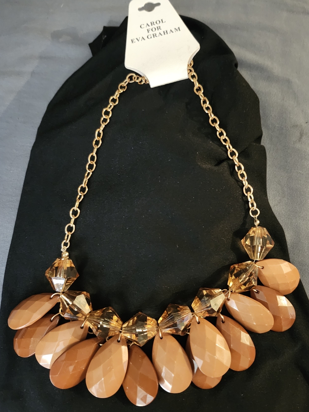 Gold-Tone Brown Teardrop Statement Necklace